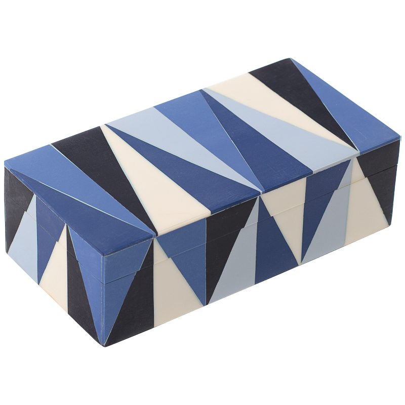 Шкатулка Blue White Triangles Bone Inlay Box Синий Белый Голубой Черный в Краснодаре | Loft Concept 