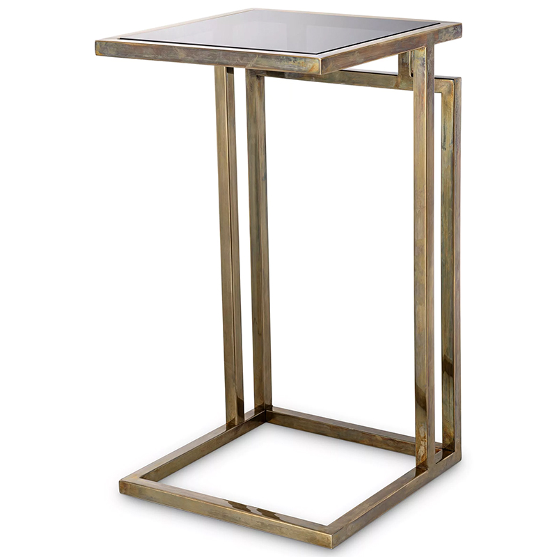 Приставной стол Eichholtz Side Table Marcus Brass Латунь Стекло Смок в Краснодаре | Loft Concept 