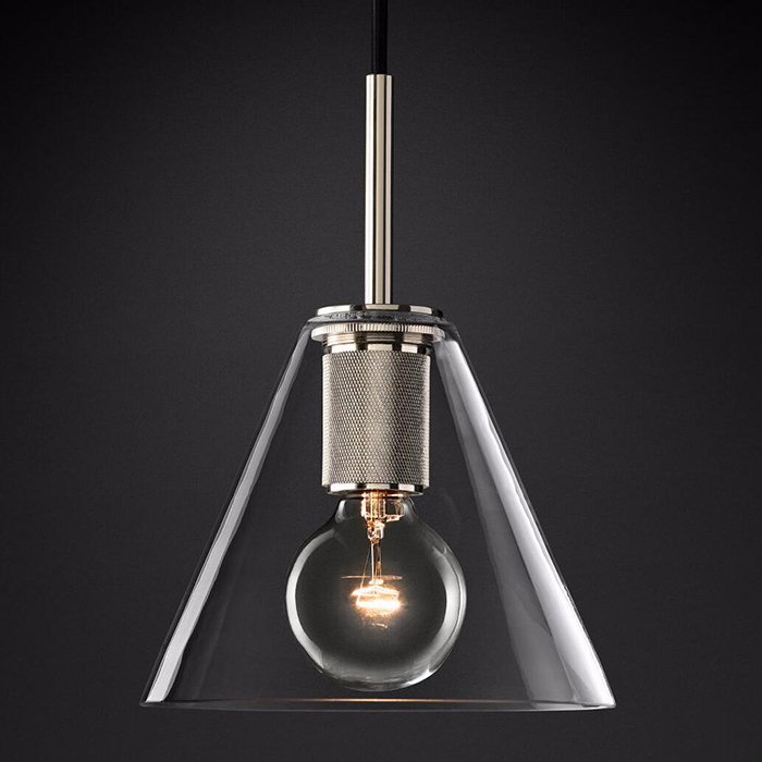 Подвесной светильник RH Utilitaire Funnel Pendant Silver Никель Прозрачное Стекло в Краснодаре | Loft Concept 