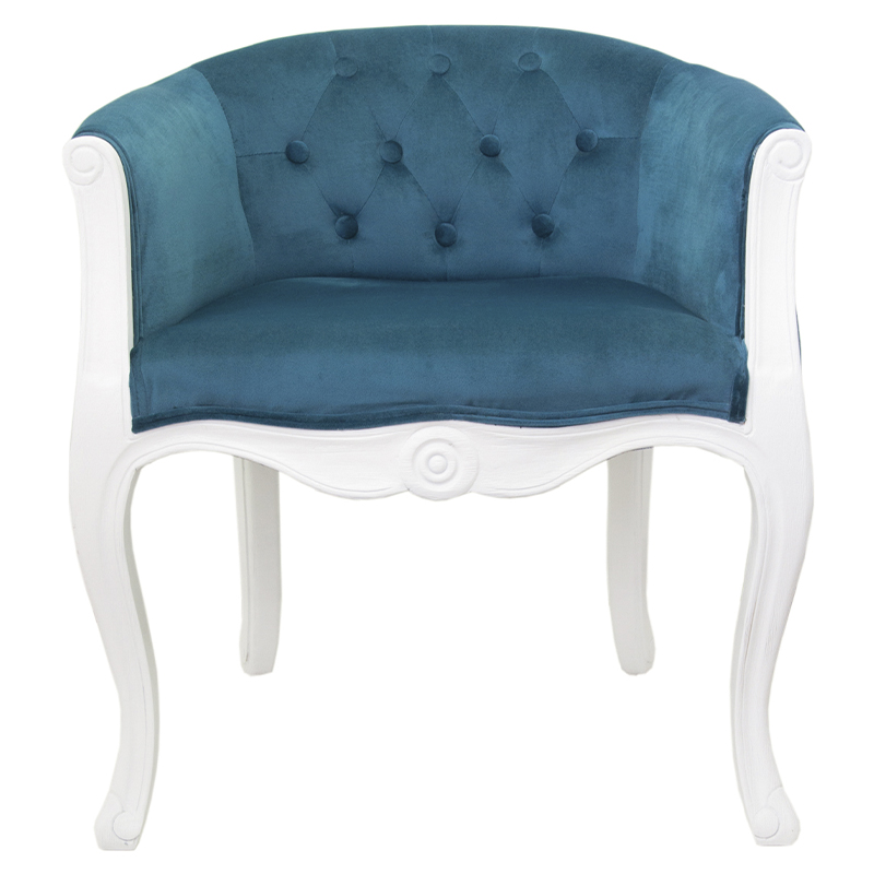 Кресло низкое в стиле прованс Louis French Armchair white and blue velour Бирюзовый Белый в Краснодаре | Loft Concept 