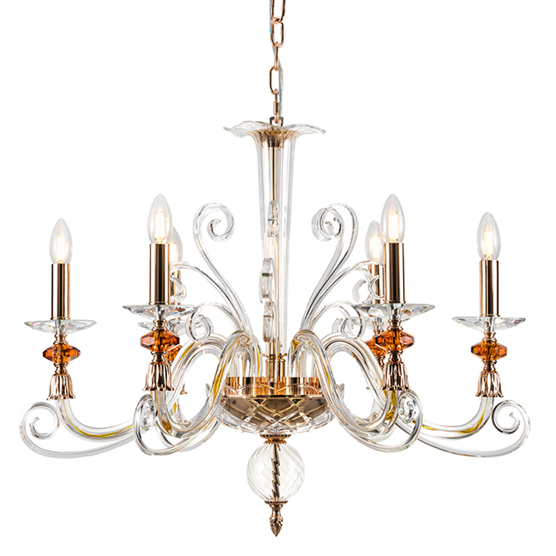 Люстра с 6-ю лампочками и изогнутыми прозрачными элементами из стекла Twisted Glass Candles Chandelier Золотой Прозрачное Стекло Люстра с 6-ю лампочками и изогнутыми прозрачными элементами из стекла Twisted Glass Candles Chandelier Золотой Прозрачное Стекло в Краснодаре | Loft Concept