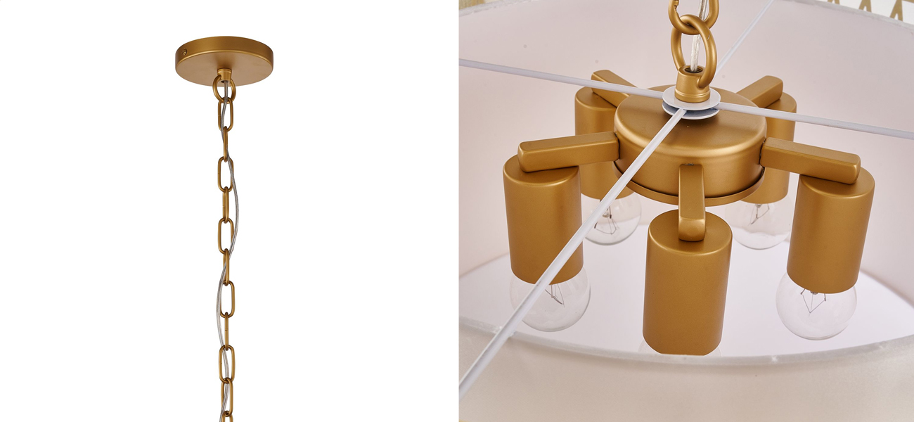 Люстра с золотым каркасом и тканевым абажуром Lustery - фото №1