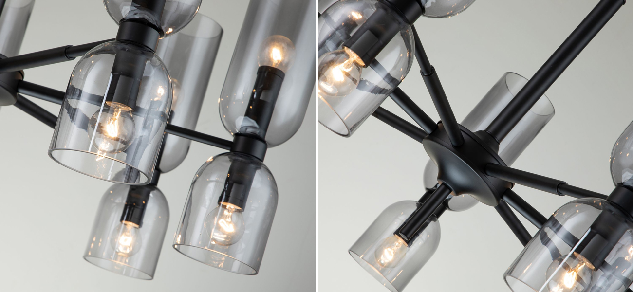 Люстра с плафонами из дымчато-серого стекла Light Maker Studio 14 Ламп - фото №1