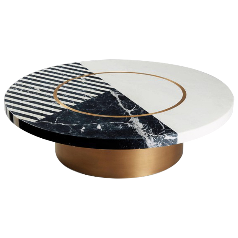 Кофейный стол Mercado Marble Brass Coffee Table Черно-белый Латунь в Краснодаре | Loft Concept 