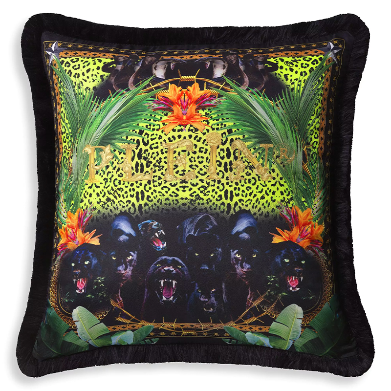 Подушка Philipp Plein Cushion Silk Jungle 50 x 50 Черный Мульти в Краснодаре | Loft Concept 