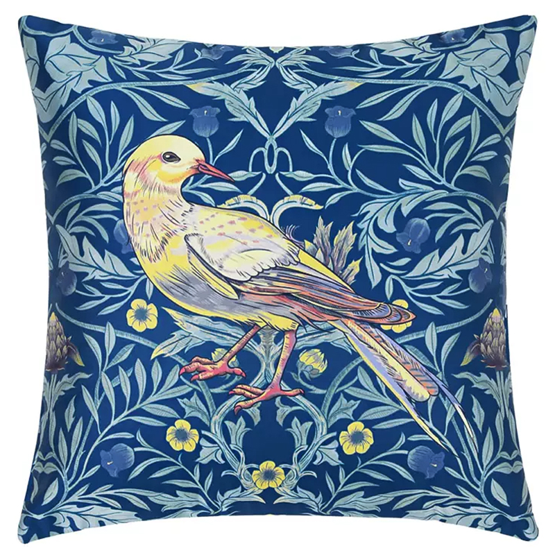 Декоративная подушка Bird and Flower Pattern Cushion Синий Мульти в Краснодаре | Loft Concept 