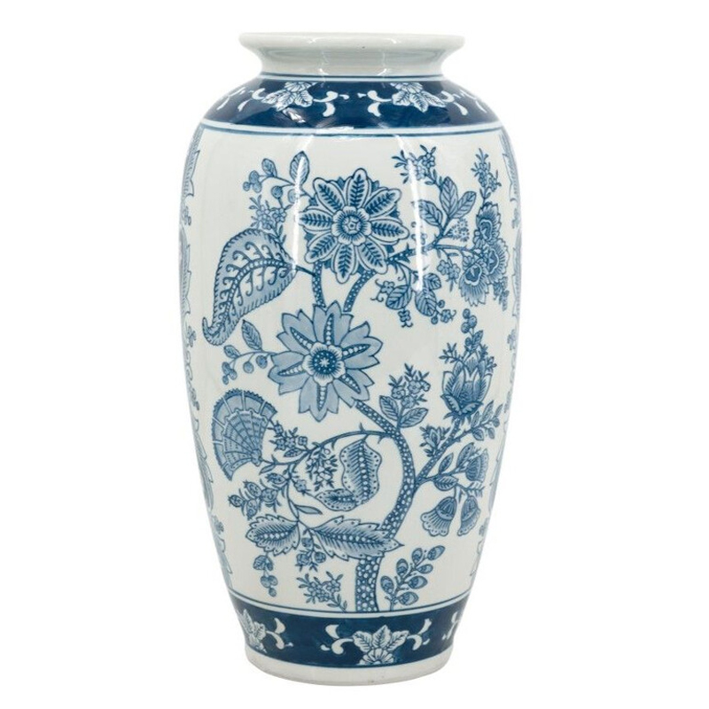 Ваза с синим цветочным орнаментом Blue & White Ornament Белый Синий Ваза с синим цветочным орнаментом Blue & White Ornament Белый Синий в Краснодаре | Loft Concept