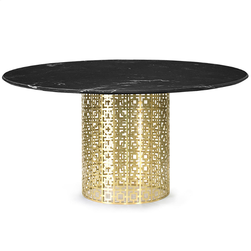 Обеденный стол Jonathan Adler Nixon Dining Table Черная столешница мрамор Золотой Черный Мрамор Nero в Краснодаре | Loft Concept 