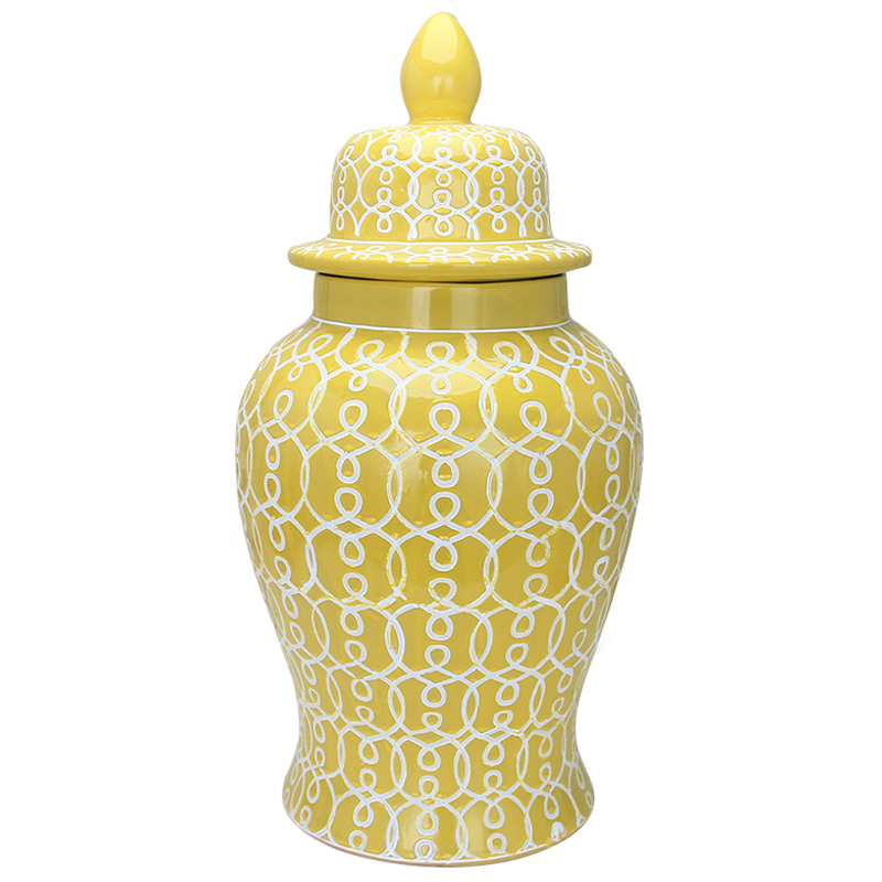 Ваза с крышкой Ceramic Yellow White Ornament Vase Желтый Белый в Краснодаре | Loft Concept 