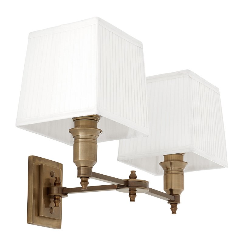 Бра Wall Lamp Lexington Double Brass+White Латунь Античная полированная Белый в Краснодаре | Loft Concept 