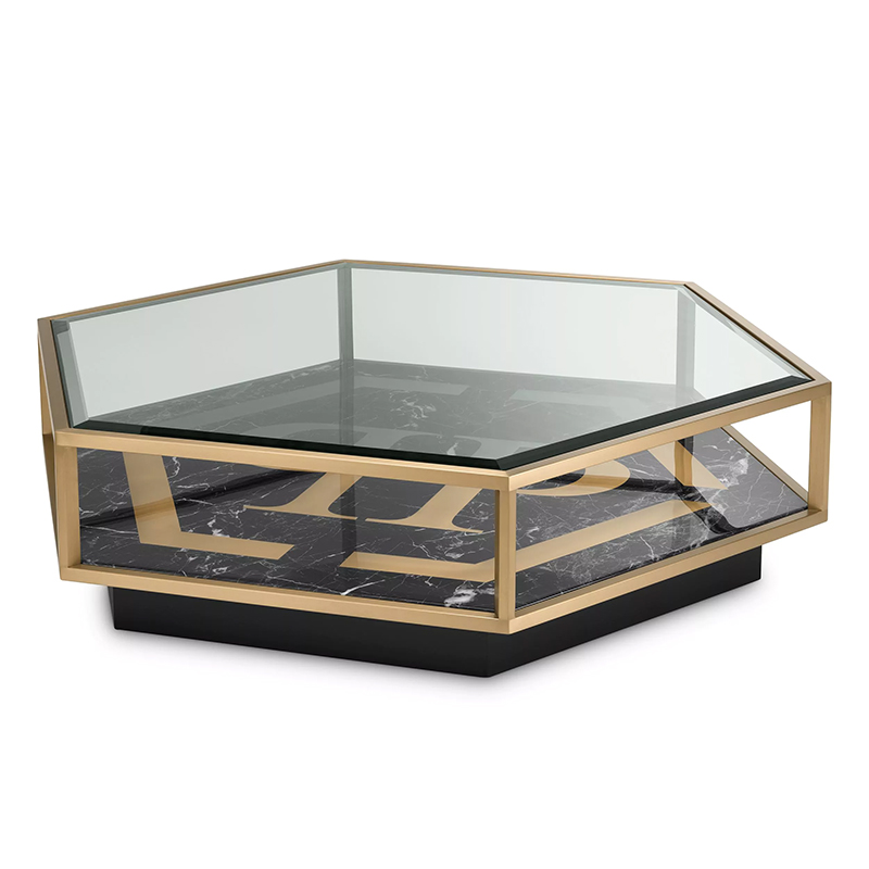 Кофейный стол Philipp Plein Coffee Table Falcon View Прозрачное Стекло Черный Золотой в Краснодаре | Loft Concept 