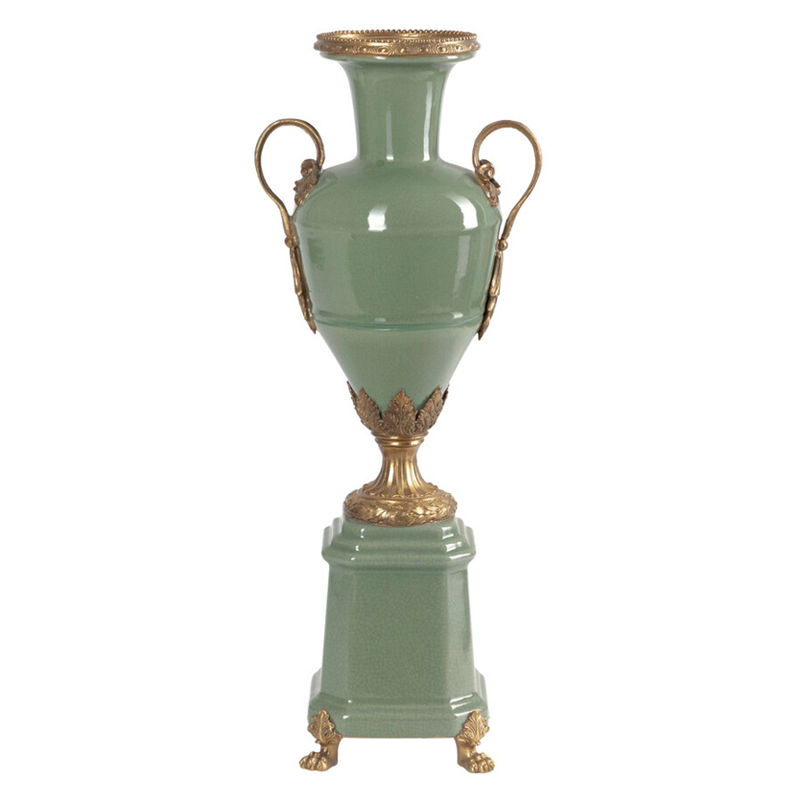 Ваза зеленого цвета из фарфора на высокой подставке с бронзовыми ручками Eden Garden porcelain and bronze Зеленый Бронза Ваза зеленого цвета из фарфора на высокой подставке с бронзовыми ручками Eden Garden porcelain and bronze Зеленый Бронза в Краснодаре | Loft Concept