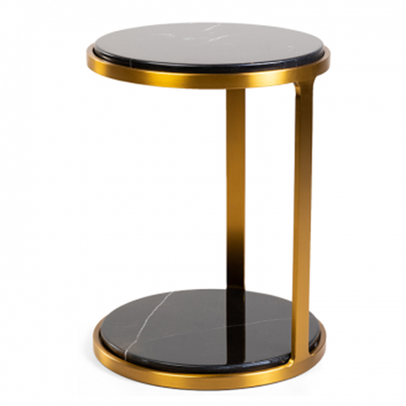 Приставной стол Viorel Marble Side Table Черный Мрамор Nero Глянцевое золото в Краснодаре | Loft Concept 