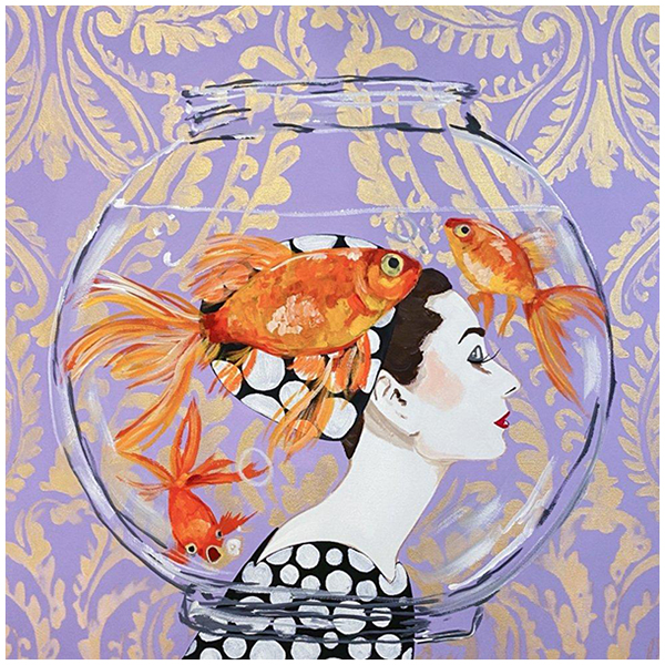 Картина Audrey Fishbowl on Lavender Damask Background Мульти в Краснодаре | Loft Concept 