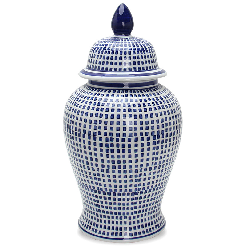 Ваза с крышкой Oriental Blue & White Square Pattern Vase Белый Синий в Краснодаре | Loft Concept 