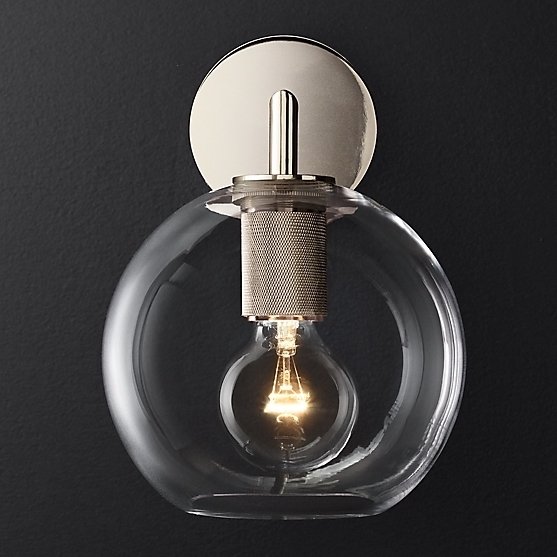 Бра RH Utilitaire Globe Shade Single Sconce Silver Прозрачное Стекло Никель в Краснодаре | Loft Concept 