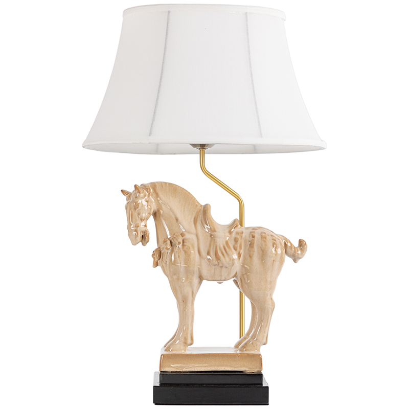 Настольная лампа Dynasty Tang Horse Sculpture Lampshade Бежевый Коричневый Белый Латунь в Краснодаре | Loft Concept 