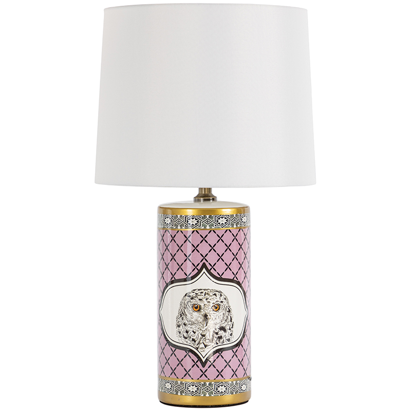 Настольная лампа Owl Collection Pink Lampshade Белый Розовый Черно-белый Золотой в Краснодаре | Loft Concept 