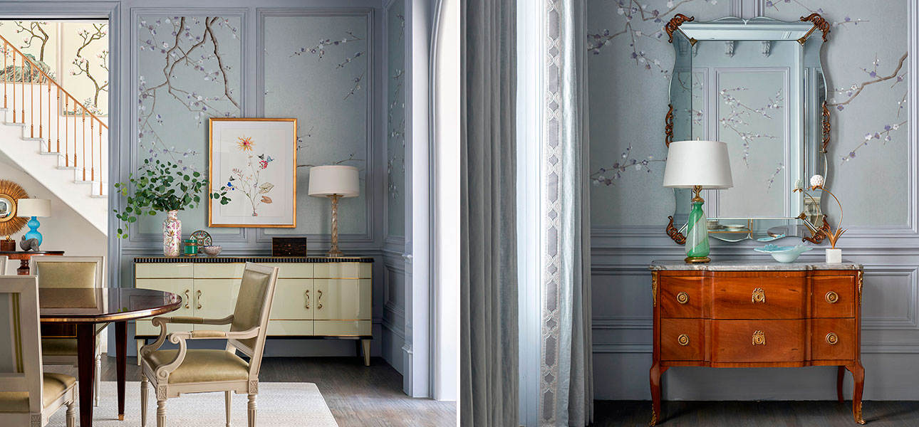 Обои ручная роспись Plum Blossom Special Colourway on Crackled Silver metallic silk - фото №1