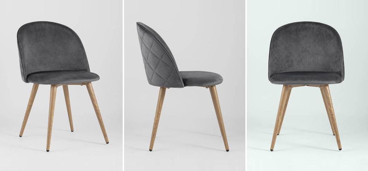 Стул Miruna Chair Спинка Ромбы Серый Велюр - фото