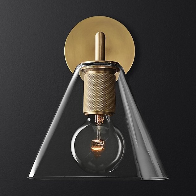 Бра RH Utilitaire Funnel Shade Single Sconce Brass Прозрачное Стекло Латунь в Краснодаре | Loft Concept 