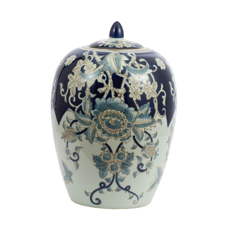 Ваза с крышкой Blue & White Ornament Vase barrel Белый Синий в Краснодаре | Loft Concept 