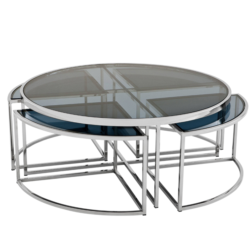 Кофейный стол Eichholtz Coffee Table Padova Stainless steel Нержавеющая сталь Стекло Смок в Краснодаре | Loft Concept 