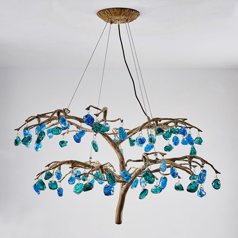 Люстра Precious Tree Chandelier Винтажное Светлое Золото Синий Бирюзовый в Краснодаре | Loft Concept 