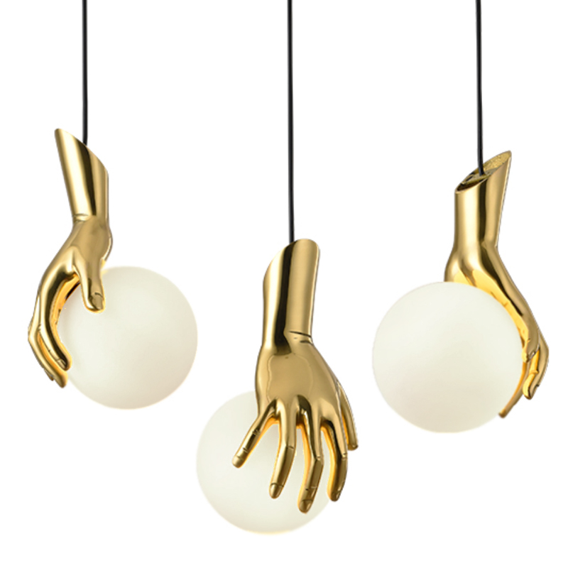 Подвесной светильник Золотая рука Gold Hand Pendant lamp Глянцевое золото Прозрачный белый в Краснодаре | Loft Concept 