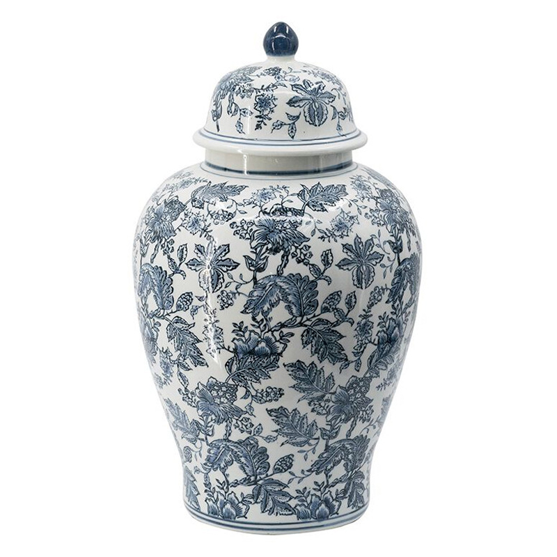 Ваза с крышкой и бело-синим цветочным узором Blue & White Ornament Белый Синий Ваза с крышкой и бело-синим цветочным узором Blue & White Ornament Белый Синий в Краснодаре | Loft Concept