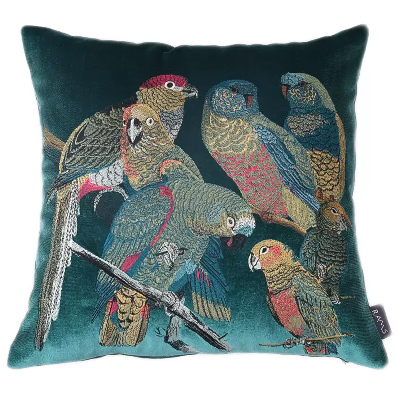 Декоративная подушка с вышивкой Embroidery Parrots Pillow Green Зеленый Мульти в Краснодаре | Loft Concept 