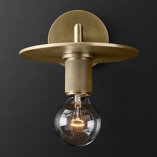 Бра RH Utilitaire Knurled Disk Shade Sconce Brass Латунь в Краснодаре | Loft Concept 