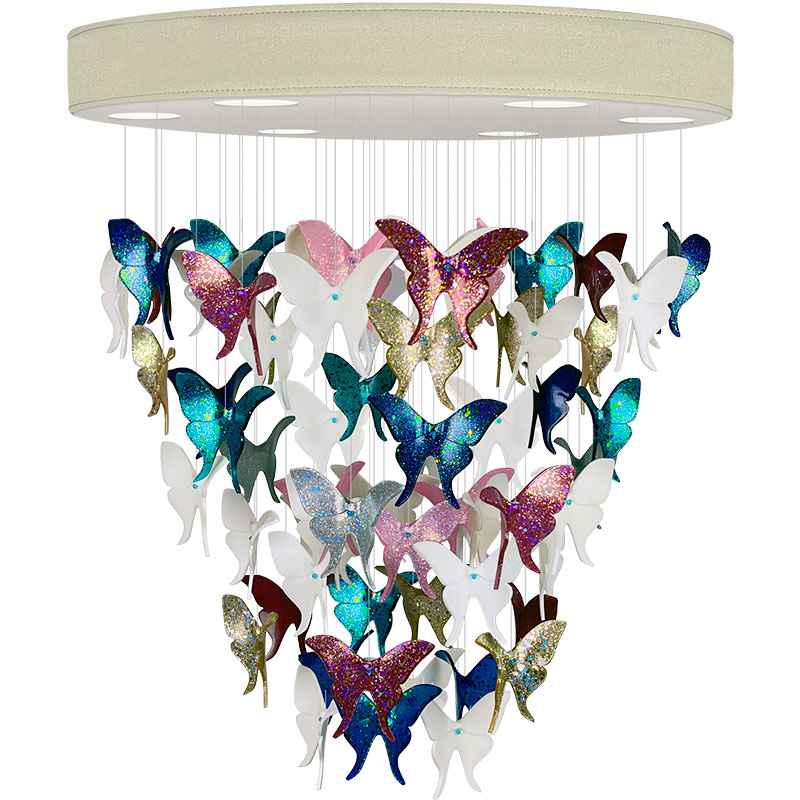 Люстра Цветные Бабочки Жемчужно-серая база Night Butterflies Chandelier Multi Color Бежево-серый Мульти в Краснодаре | Loft Concept 