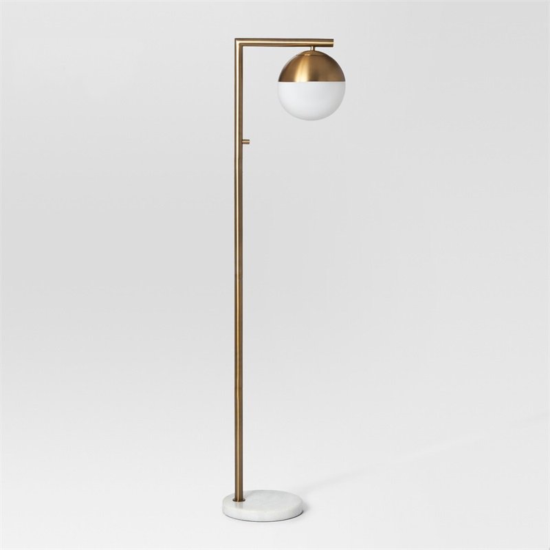 Торшер Geneva Single Glass Globe Floor Lamp Белый Латунь в Краснодаре | Loft Concept 