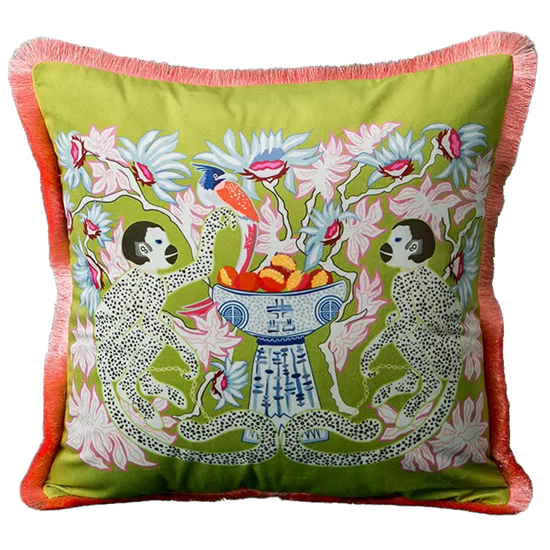 Декоративная подушка Two Monkeys Green Cushion Мульти Салатовый в Краснодаре | Loft Concept 