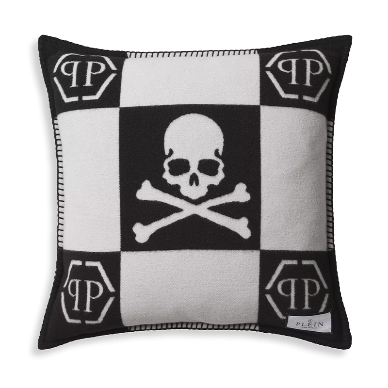 Подушка Philipp Plein Cushion Cashmere Skull 45 x 45 Black Черно-белый в Краснодаре | Loft Concept 