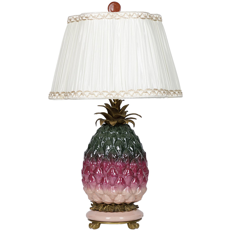 Настольная лампа с абажуром Pineapple Dark Green Purple Table Lamp Белый Бронза Зеленый Розовый в Краснодаре | Loft Concept 