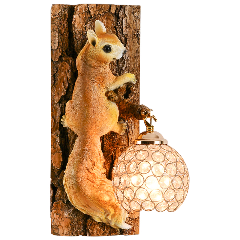 Бра для детской Белка на дереве Squirrel Wall Lamp Коричневый Оранжевый Латунь в Краснодаре | Loft Concept 