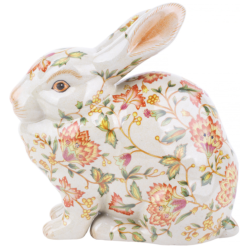 Декоративная статуэтка Porcelain Hare Statuette Белый Мульти Оранжевый Зеленый в Краснодаре | Loft Concept 