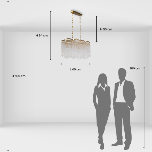Люстра прямоугольная на цепях с прозрачными трубками и волнистым краем Nembus в Краснодаре