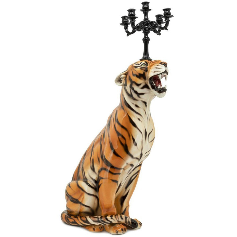 Подсвечник Abhika Candleholder Tiger Sx Malays Tiger Черный Оранжевый Светло-бежевый в Краснодаре | Loft Concept 