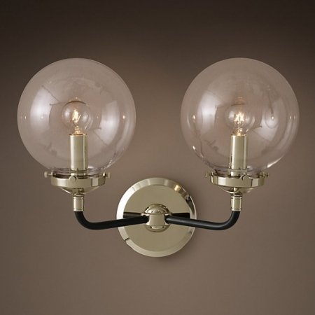 Бра Bistro Globe Clear Glass Double Sconce Nickel  в Краснодаре | Loft Concept 