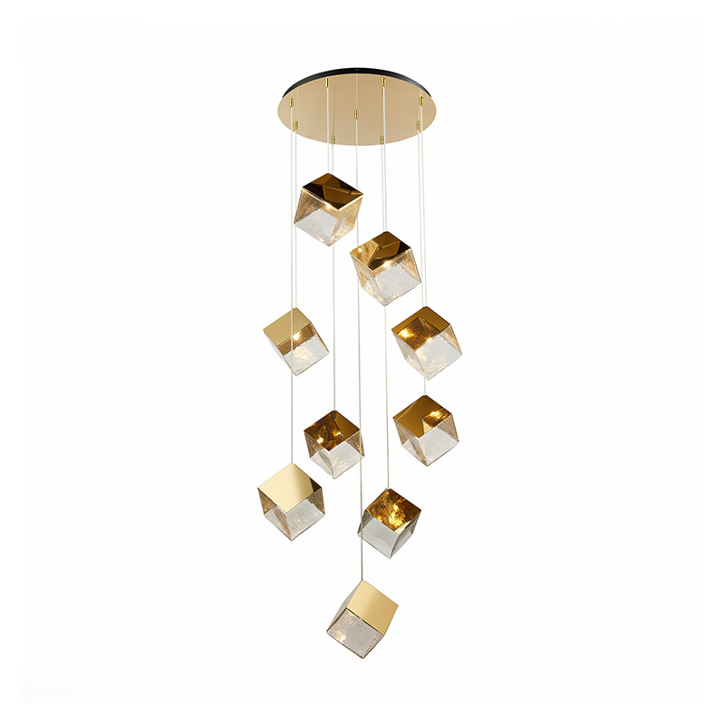 Потолочная люстра Pyrite Chandelier gold cube 9 Золотой Прозрачный в Краснодаре | Loft Concept 