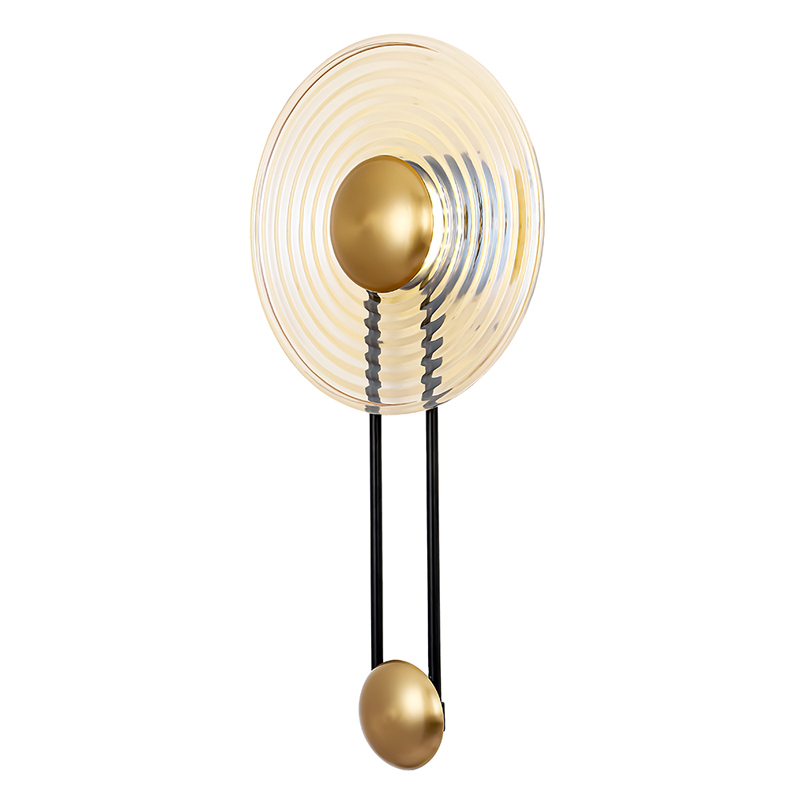 Бра с круглым рифленым плафоном янтарного цвета Savio Glass Disc Light Латунь Черный Янтарный Бра с круглым рифленым плафоном янтарного цвета Savio Glass Disc Light Латунь Черный Янтарный в Краснодаре | Loft Concept