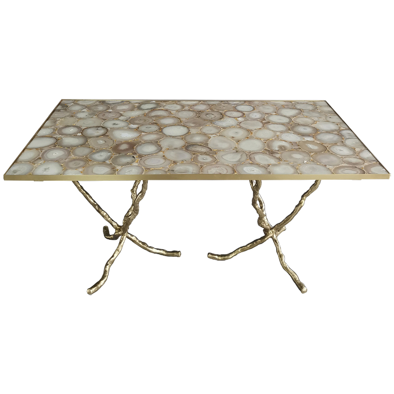 Обеденный стол Agate Design Beige Gold Dining Table Золотой Бежевый Бежево-серый в Краснодаре | Loft Concept 