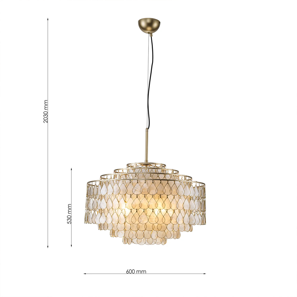 Люстра многоярусная с декором из натуральной морской ракушки Iridescent Light в Краснодаре