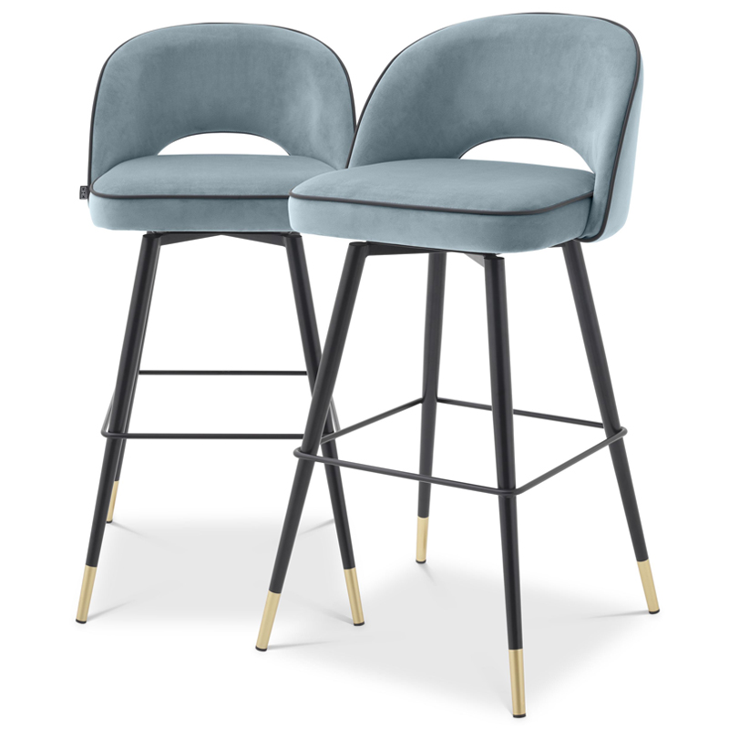 Комплект барных стульев Eichholtz Bar Stool Cliff set of 2 blue Черный Латунь Голубой пастельный в Краснодаре | Loft Concept 