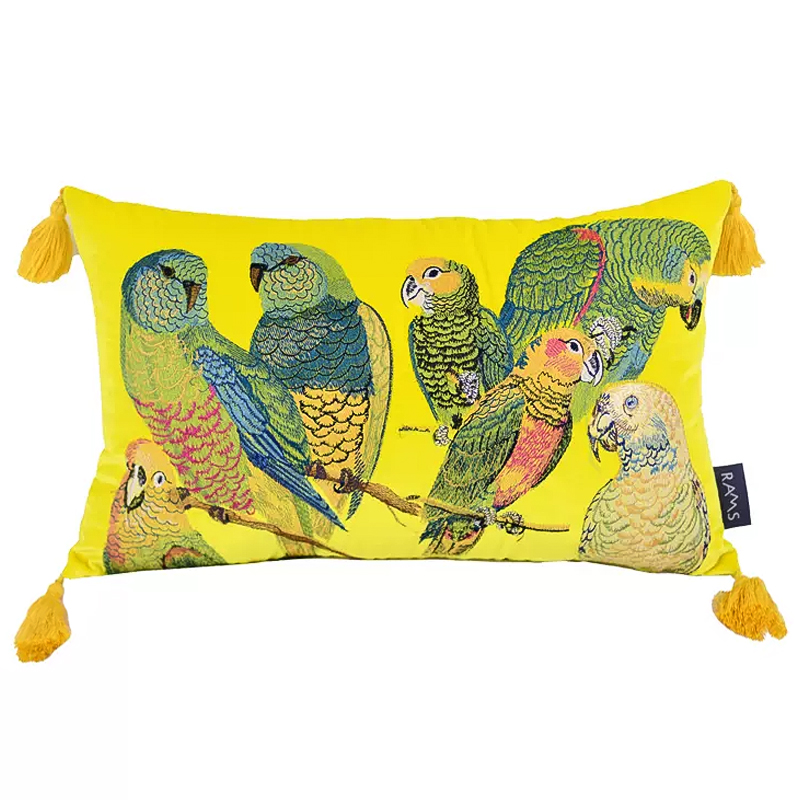 Декоративная подушка с вышивкой Embroidery Parrots Long Pillow Yellow Желтый Мульти в Краснодаре | Loft Concept 