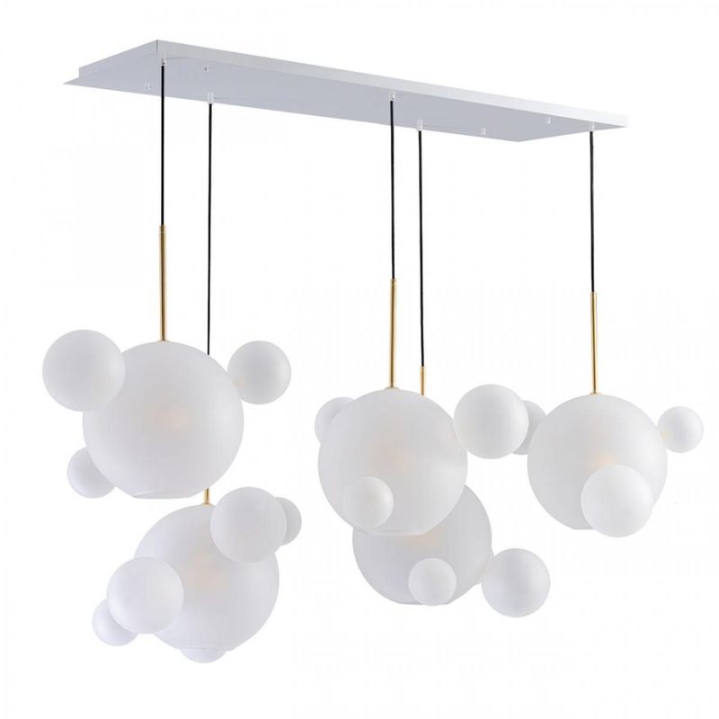 Линейный Светодиодный Светильник Giopato & Coombes Bubble Chandelier Linear Circle матовое белое стекло 5 плафонов Белый Золотой в Краснодаре | Loft Concept 