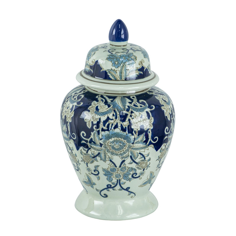 Ваза с крышкой Blue & White Ornament Vase 42 Белый Синий в Краснодаре | Loft Concept 